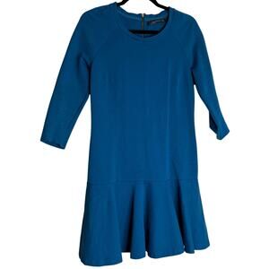 ZARA Mini Dress Women Medium Teal Long Sleeve Peplum Soft Skater Comfy Cozy